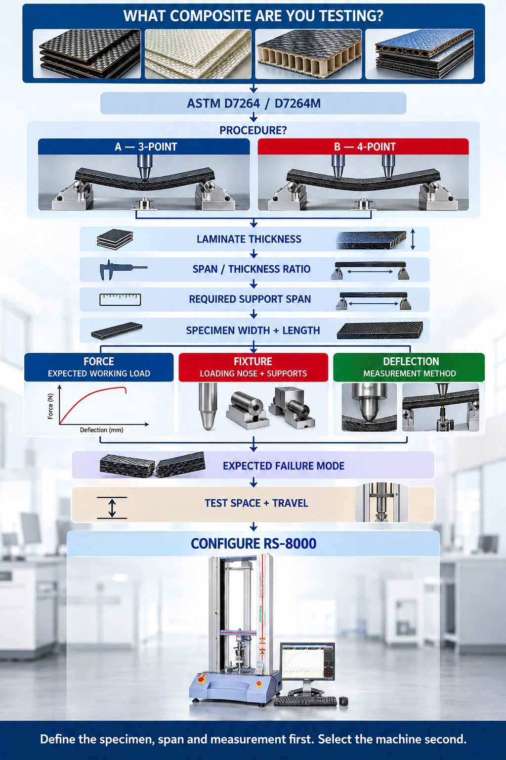 ASTM D7264 composite flexural testing machine selection